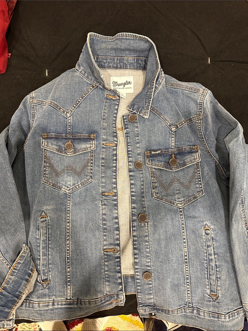 Wrangler Medium Blue Denim Jacket with Tan Stitching